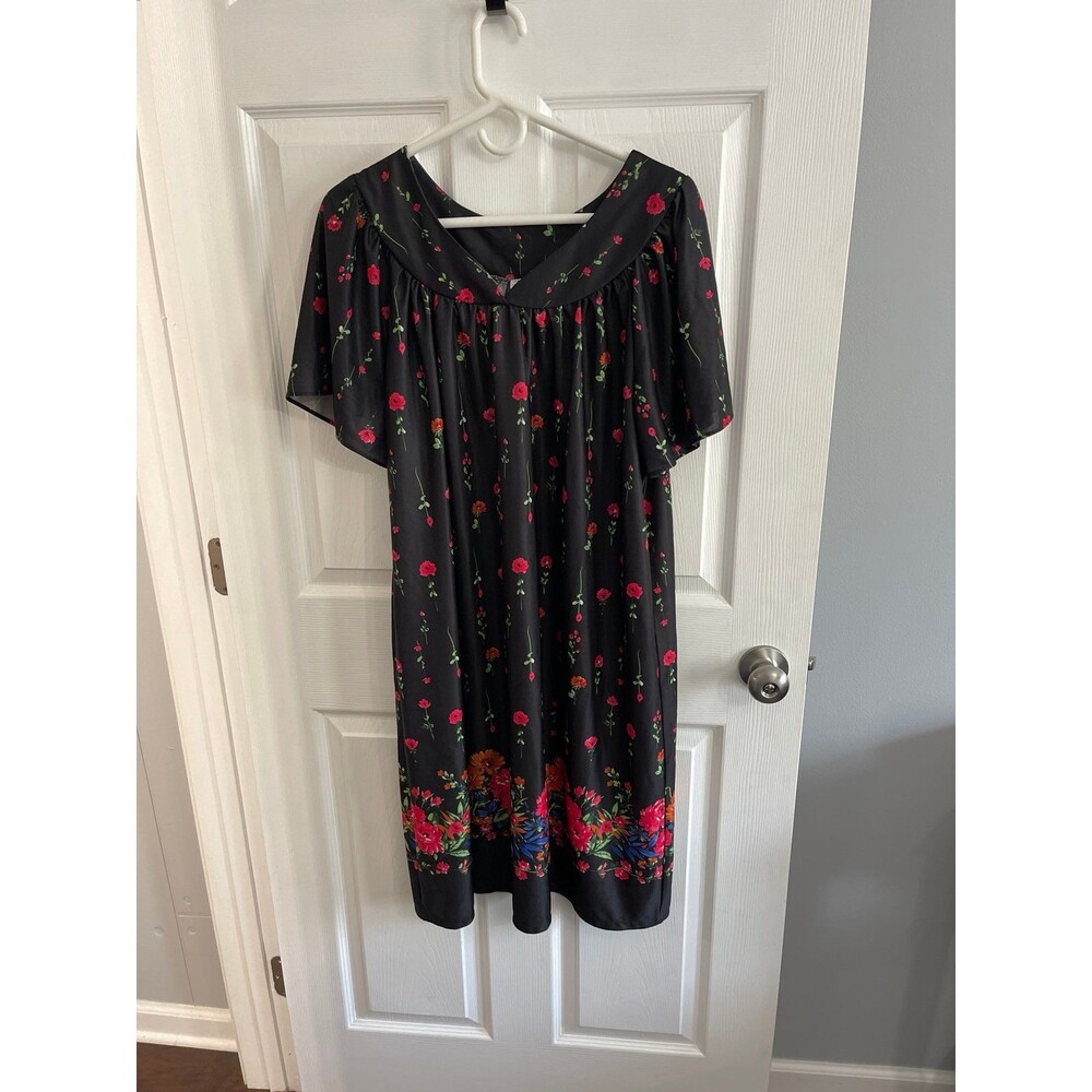 Anthony Richards Black Floral MuuMuu House Dress Size 1X